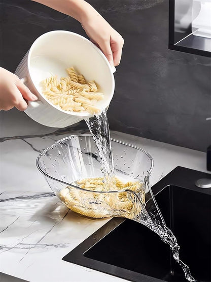 Multi-functional Drain Basket - 2024 New Fruit Cleaning Bowl with Strainer Container, Kitchen Sink Food Catcher Drainer Rinser Vegetable Washing Filter over the Colander (Clear)