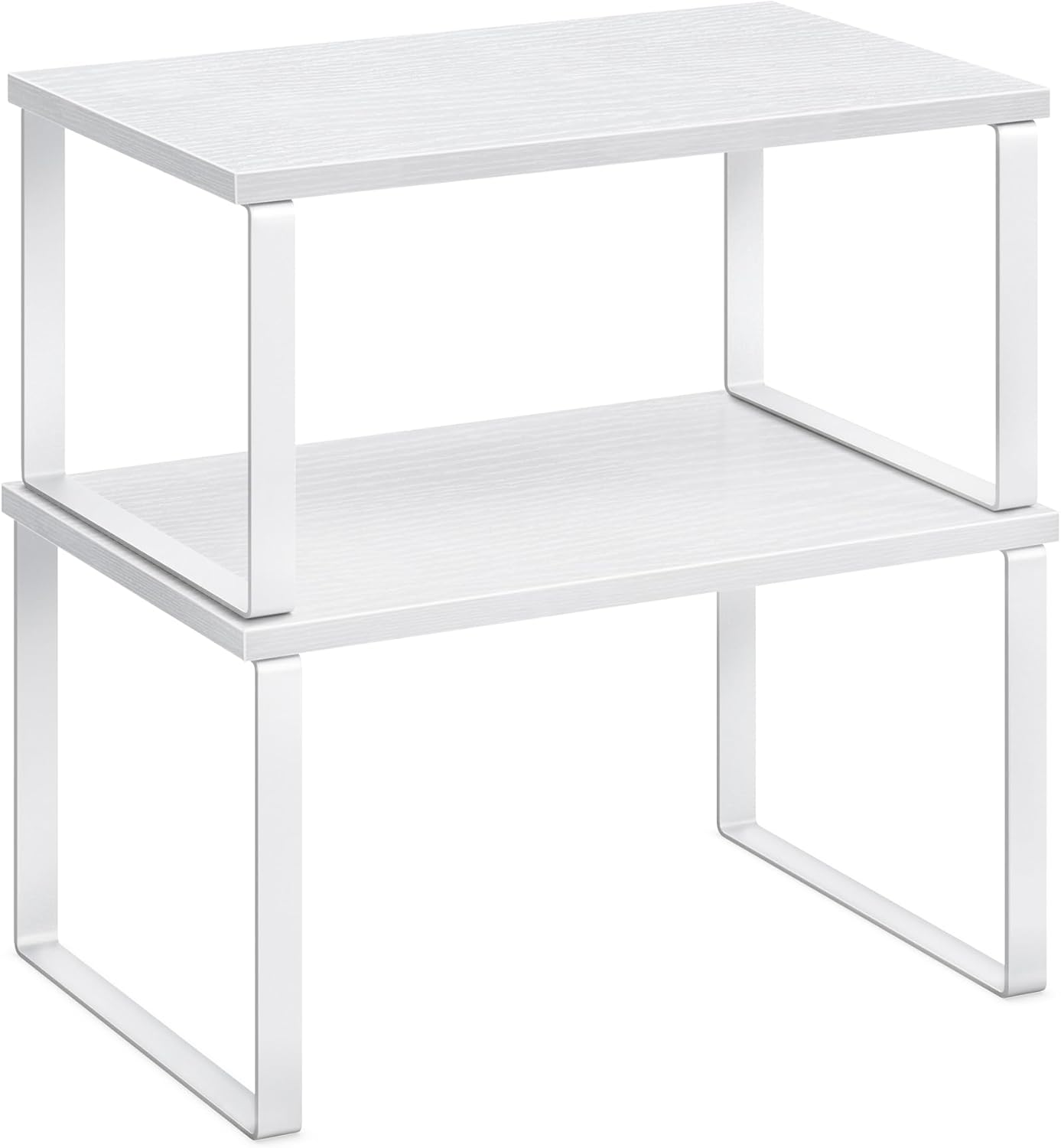 Cabinet Organizer Shelf, Set of 2 Kitchen Counter Shelves, Kitchen Storage, Spice Rack, Stackable, Expandable, Metal and Engineered Wood, 11.7 Inches, Ink Black and Natural Beige UKCS02NB