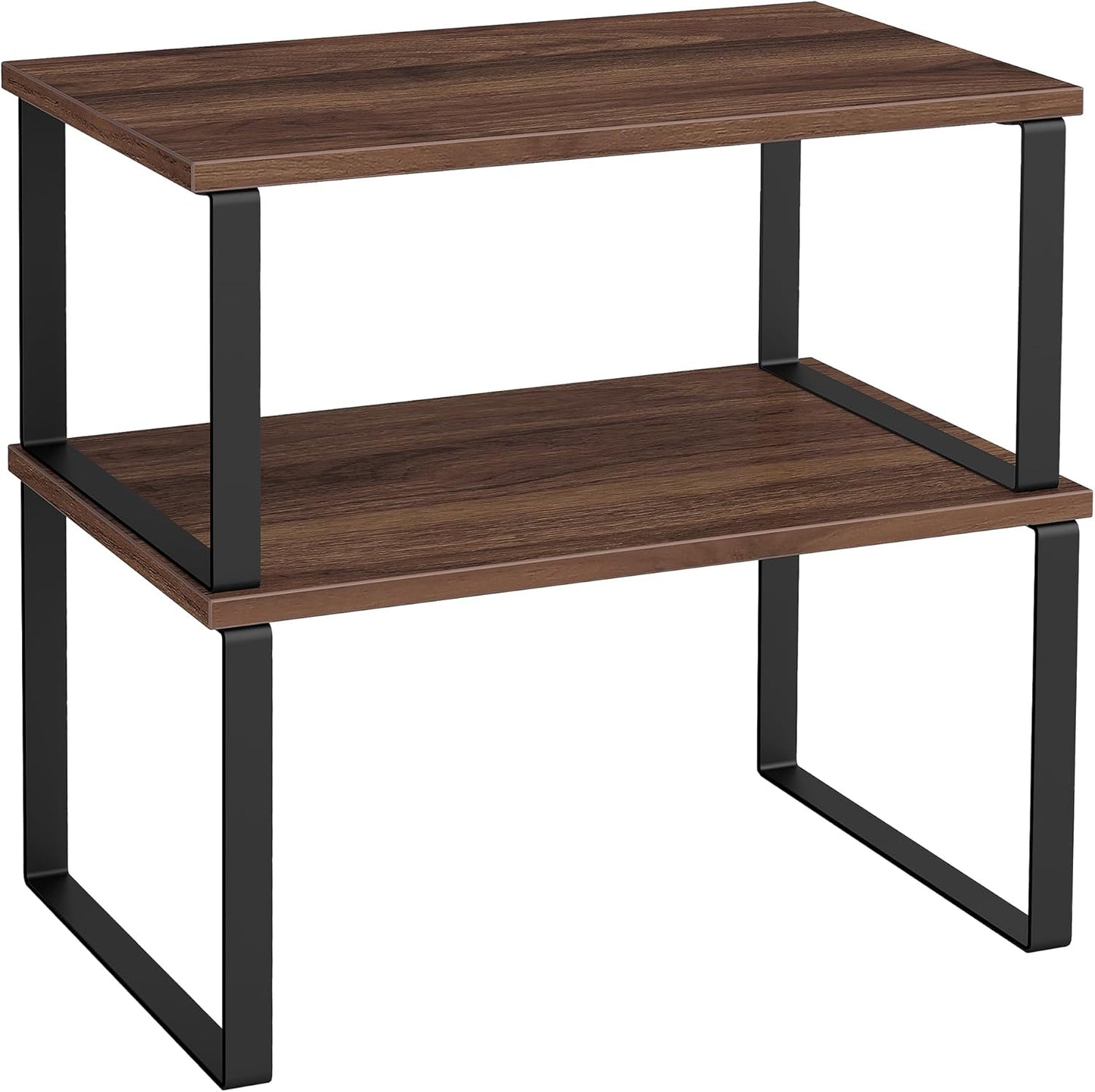 Cabinet Organizer Shelf, Set of 2 Kitchen Counter Shelves, Kitchen Storage, Spice Rack, Stackable, Expandable, Metal and Engineered Wood, 11.7 Inches, Ink Black and Natural Beige UKCS02NB