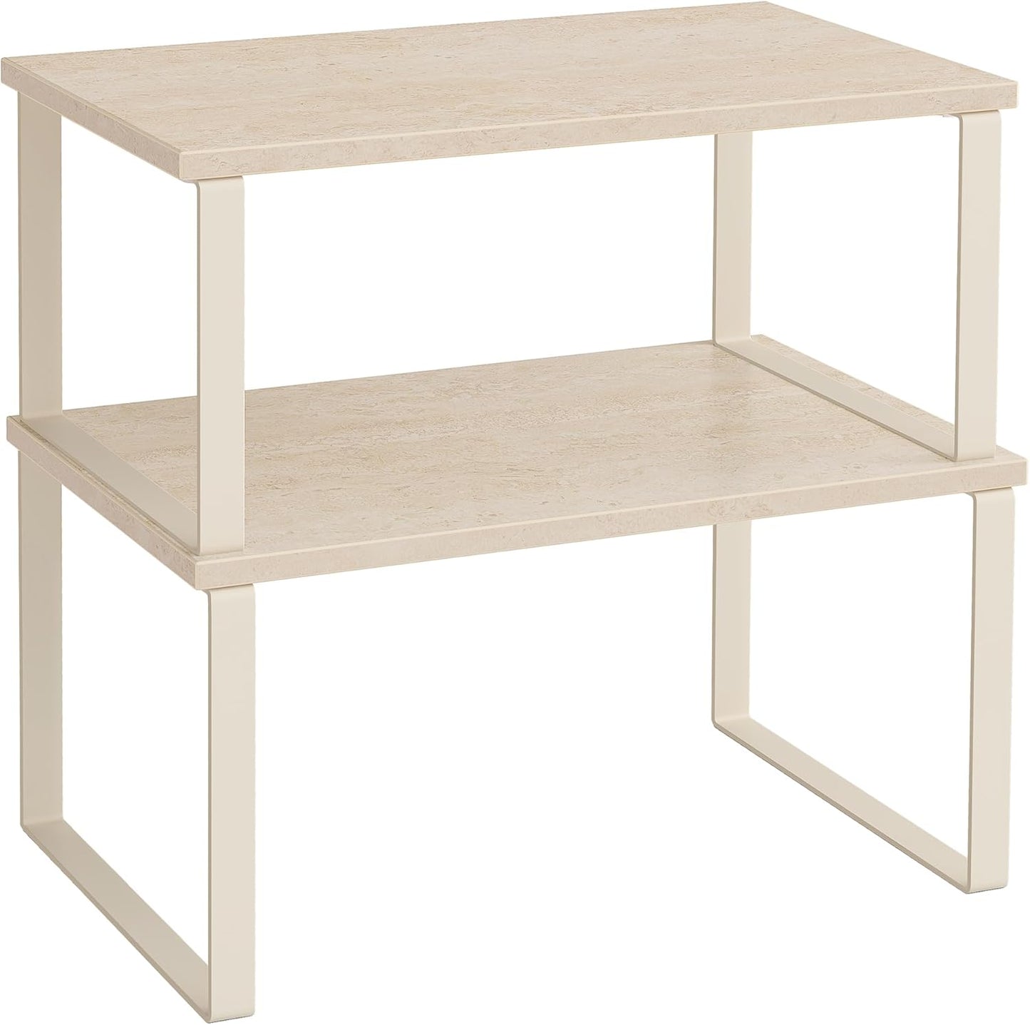 Cabinet Organizer Shelf, Set of 2 Kitchen Counter Shelves, Kitchen Storage, Spice Rack, Stackable, Expandable, Metal and Engineered Wood, 11.7 Inches, Ink Black and Natural Beige UKCS02NB