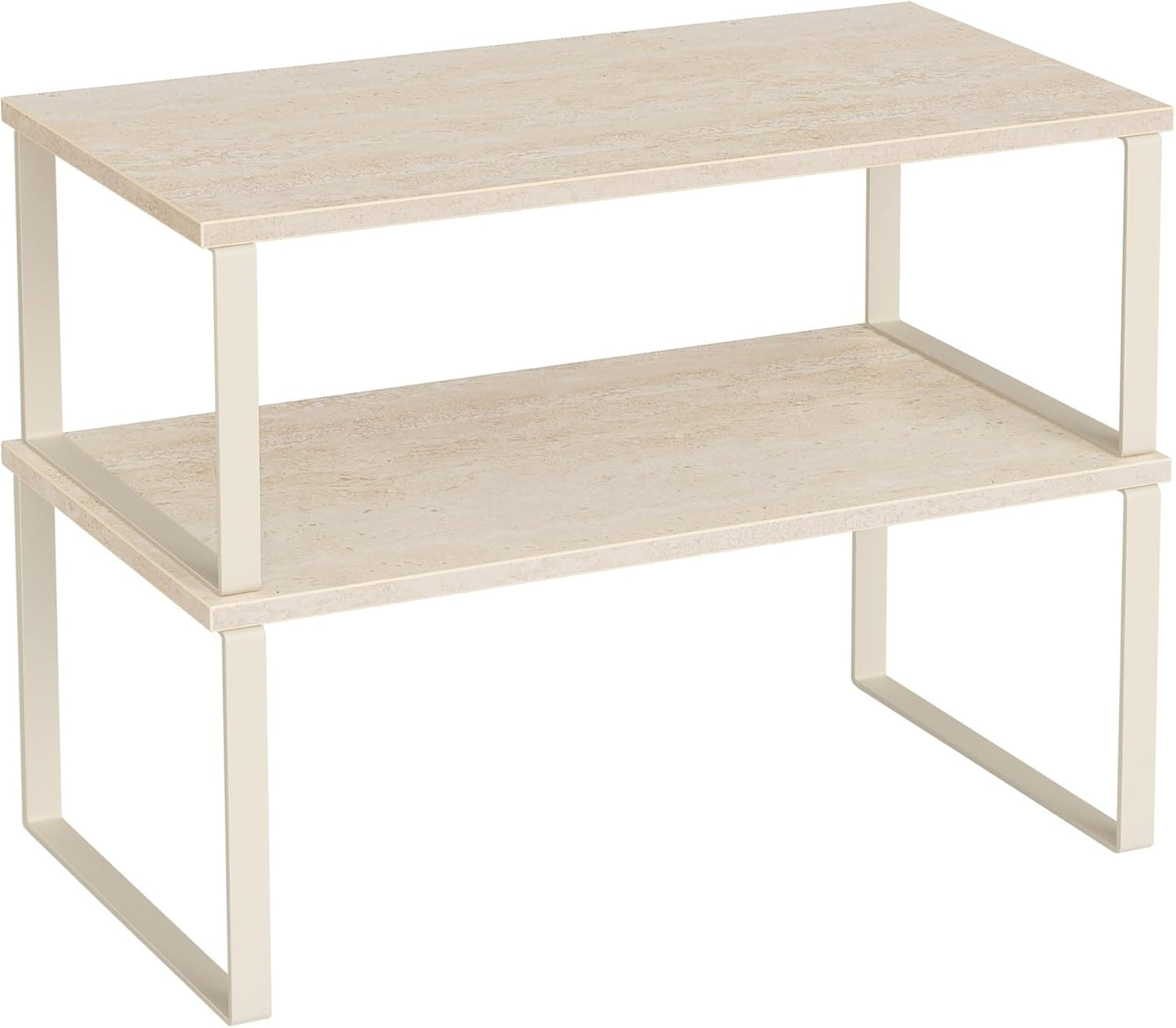 Cabinet Organizer Shelf, Set of 2 Kitchen Counter Shelves, Kitchen Storage, Spice Rack, Stackable, Expandable, Metal and Engineered Wood, 11.7 Inches, Ink Black and Natural Beige UKCS02NB