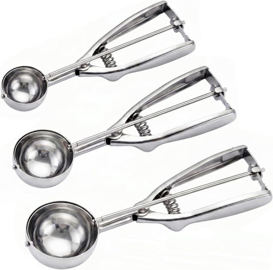 Ice Cream Scoop, 3Pcs Cookie Scoop Set, 18/8 Stainless Steel Cookie Dough Scoop, Cookie Scoops for Baking Set of 3, Ice Cream Scooper with Trigger Release, Cookie Scooper for Baking