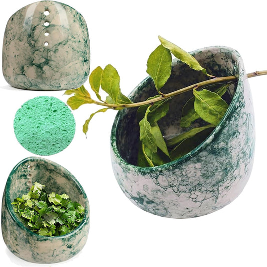 Herb Stripper Bowl, Herb Stripper (Green) | Pottery Ceramic Herb Stripper for Ergonomic Design Fast Leaf Removal Suitable for Kitchen or Picnic