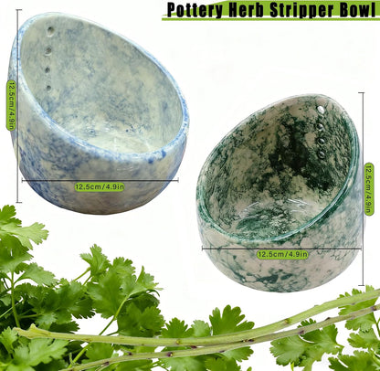 Herb Stripper Bowl, Herb Stripper (Green) | Pottery Ceramic Herb Stripper for Ergonomic Design Fast Leaf Removal Suitable for Kitchen or Picnic
