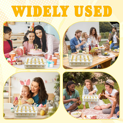 Deviled Egg Containers with Lid & Handle (2 Layer Snap-on) PET Thickened Eggs Holder Inc Egg Slicer Kitchen Tongs Silicone Spatula and Piping Decorating Kit,for Festival Party Brunch