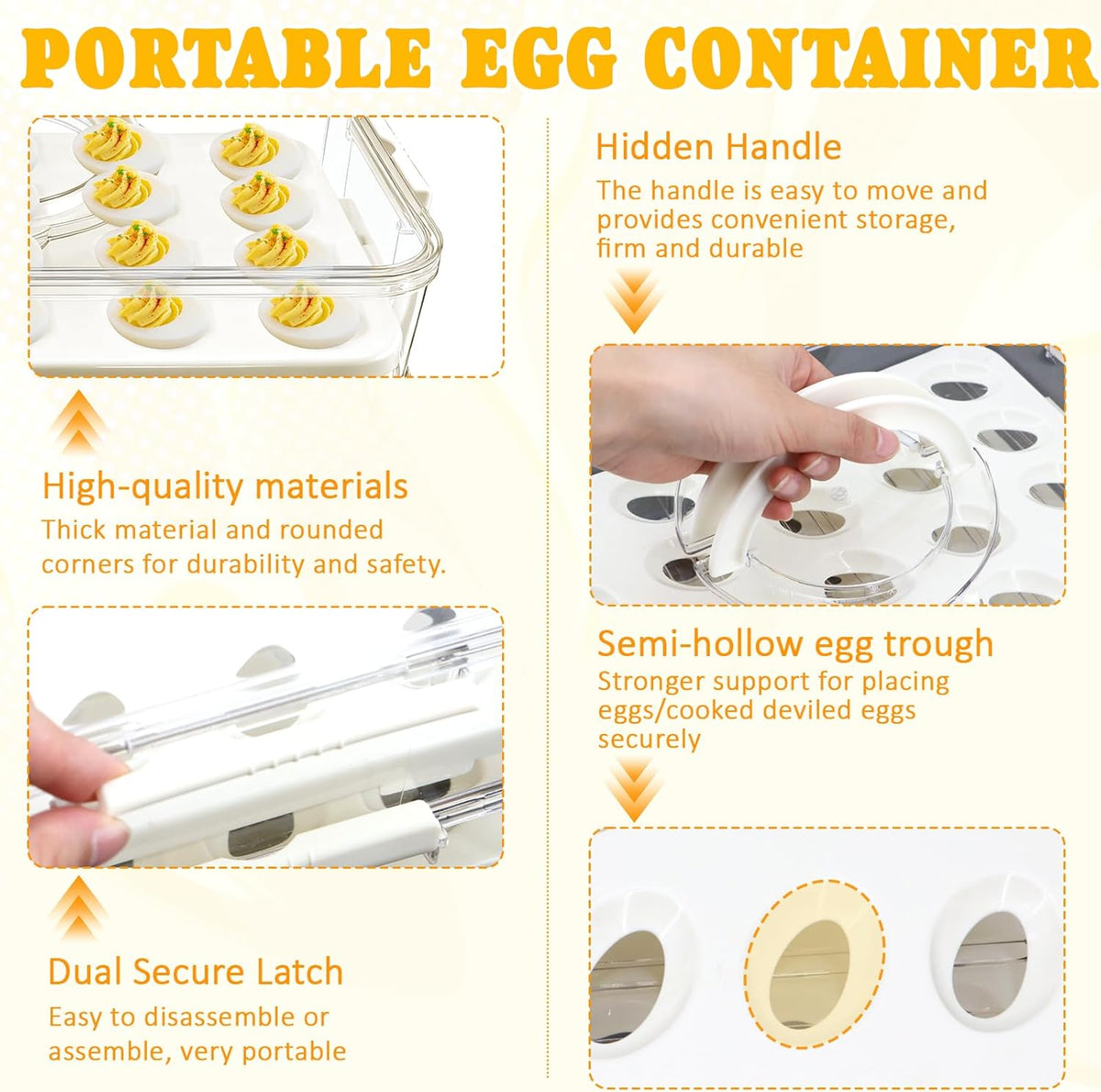 Deviled Egg Containers with Lid & Handle (2 Layer Snap-on) PET Thickened Eggs Holder Inc Egg Slicer Kitchen Tongs Silicone Spatula and Piping Decorating Kit,for Festival Party Brunch