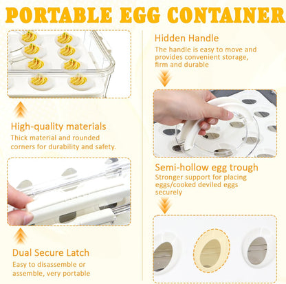 Deviled Egg Containers with Lid & Handle (2 Layer Snap-on) PET Thickened Eggs Holder Inc Egg Slicer Kitchen Tongs Silicone Spatula and Piping Decorating Kit,for Festival Party Brunch