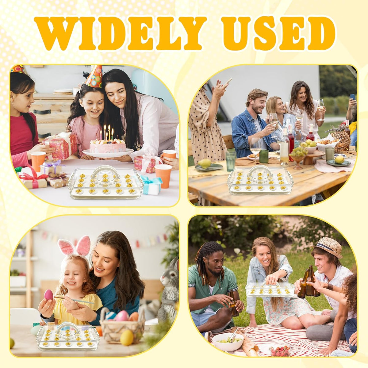 Deviled Egg Containers with Lid & Handle (2 Layer Snap-on) PET Thickened Eggs Holder Inc Egg Slicer Kitchen Tongs Silicone Spatula and Piping Decorating Kit,for Festival Party Brunch