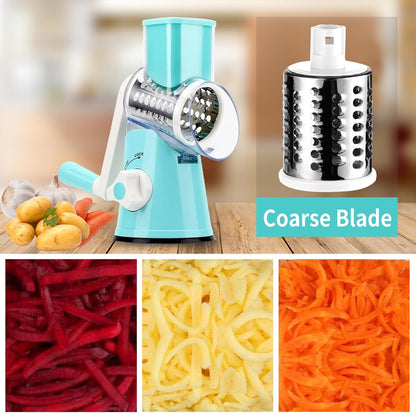 Cheese Grater Hand Crank With High-suction Base, Multifunctional Hand Cheese Grater with Handle, Rotary Cheese Shredder Vegetable Slicer Nuts Grinder, Blue