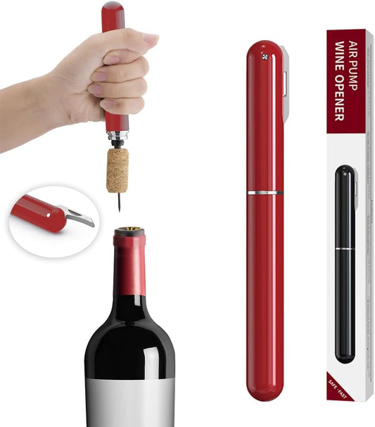 Wine Bottle Opener, Air Pressure Wine Corkscrew With Cutting Wine Bottle Foil Knife, Effortlessly Open Wine Bottles Without Damaging Corks, Easy-to-Use(Red)