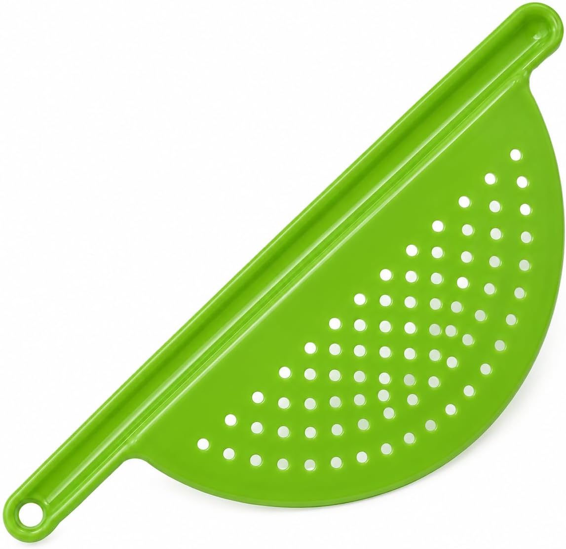 Handheld Plastic Pot Drainer, Noodle & Pasta Strainer with Handle - Fits up to 9" Pots - Green