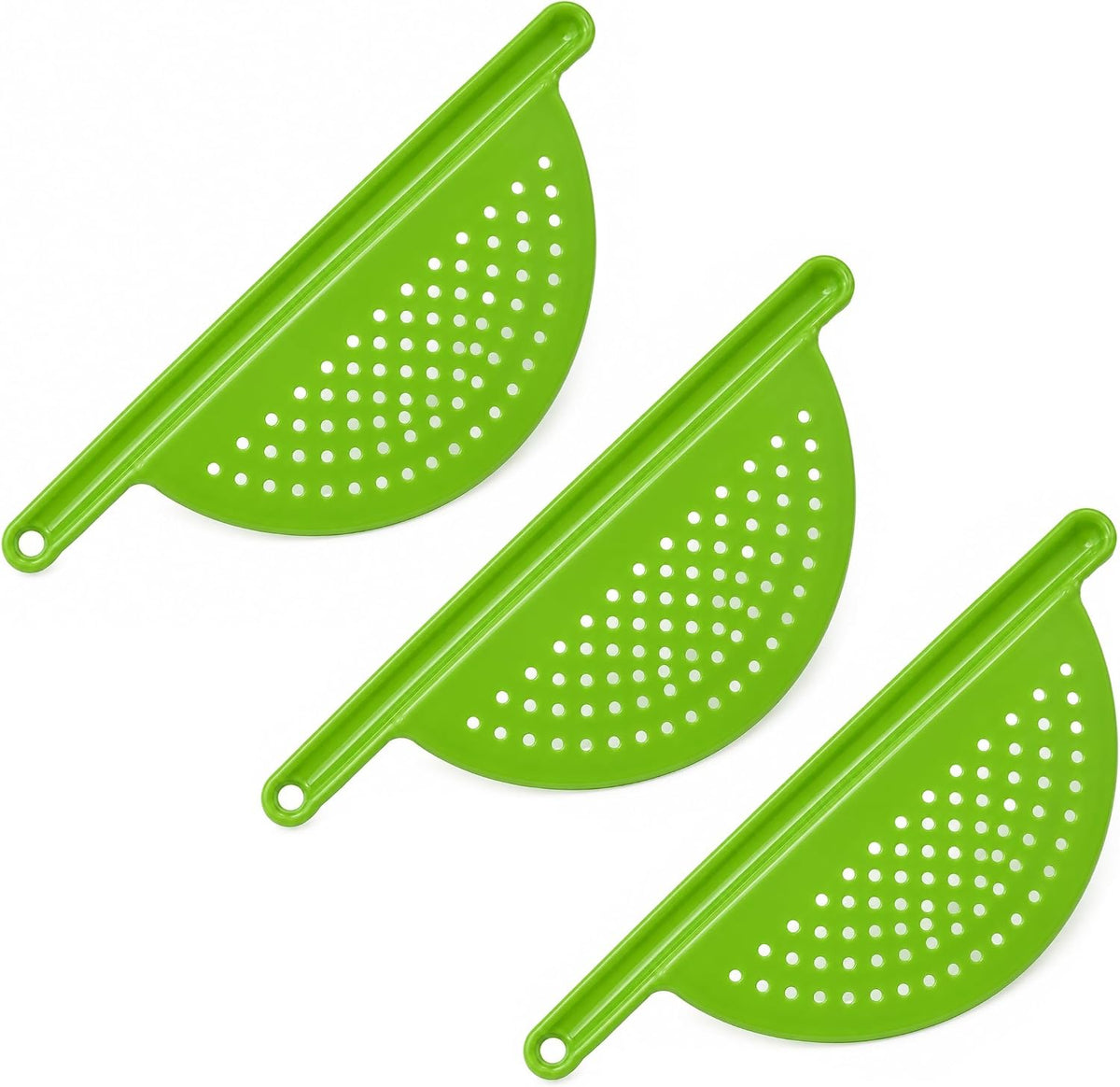 Handheld Plastic Pot Drainer, Noodle & Pasta Strainer with Handle - Fits up to 9" Pots - Green