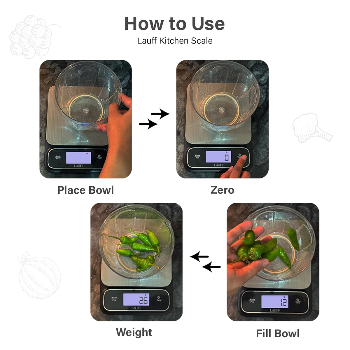 Digital Food Scale - Kitchen Scales Measures in Grams and Ounces