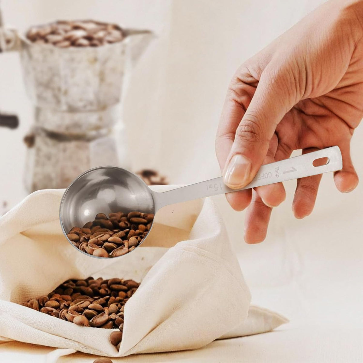 4Pcs 1 Tbsp 15ml Stainless Steel Long Handle Coffee Measuring Scoop