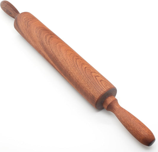 Classic Sapele Wooden Rolling Pin With Handles 17''L x 1.77"W | Wood Baking Roller for Pizza, Pie, Bread, Pastry & Cookie Dough