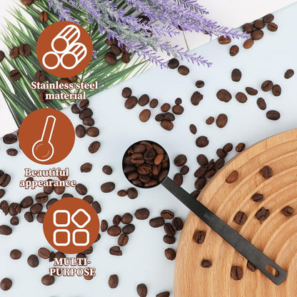 4.7in Black Long Handle Metal Measure Spoon Coffee Scoop 1 Tablespoon 18/8 Stainless Steel Measuring Scooper 1 tbsp Coffee Scooper for Ground Coffee Bean Espresso Milk Tea Sugar(15 ml)