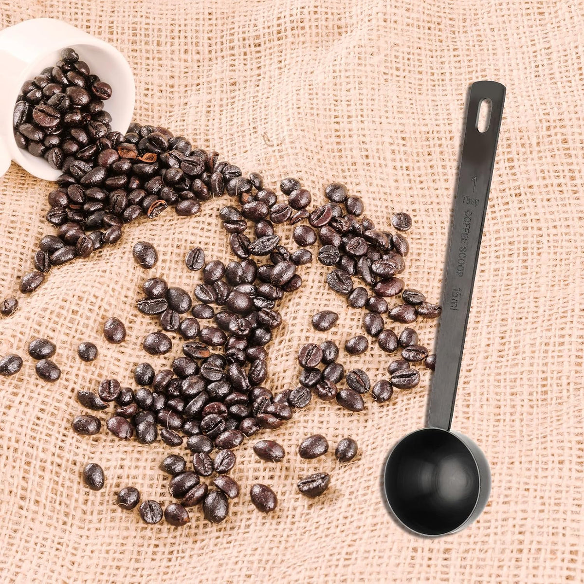 4.7in Black Long Handle Metal Measure Spoon Coffee Scoop 1 Tablespoon 18/8 Stainless Steel Measuring Scooper 1 tbsp Coffee Scooper for Ground Coffee Bean Espresso Milk Tea Sugar(15 ml)