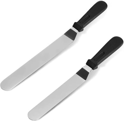 Stainless Steel Offset Spatula Frosting Smoother Cake Spatulas - 2 pack | Stainless Steel Offset Spatula Frosting Smoother for Cake Decorating, Angled Icing Spatula Set with 6" & 8" Blade, Baking