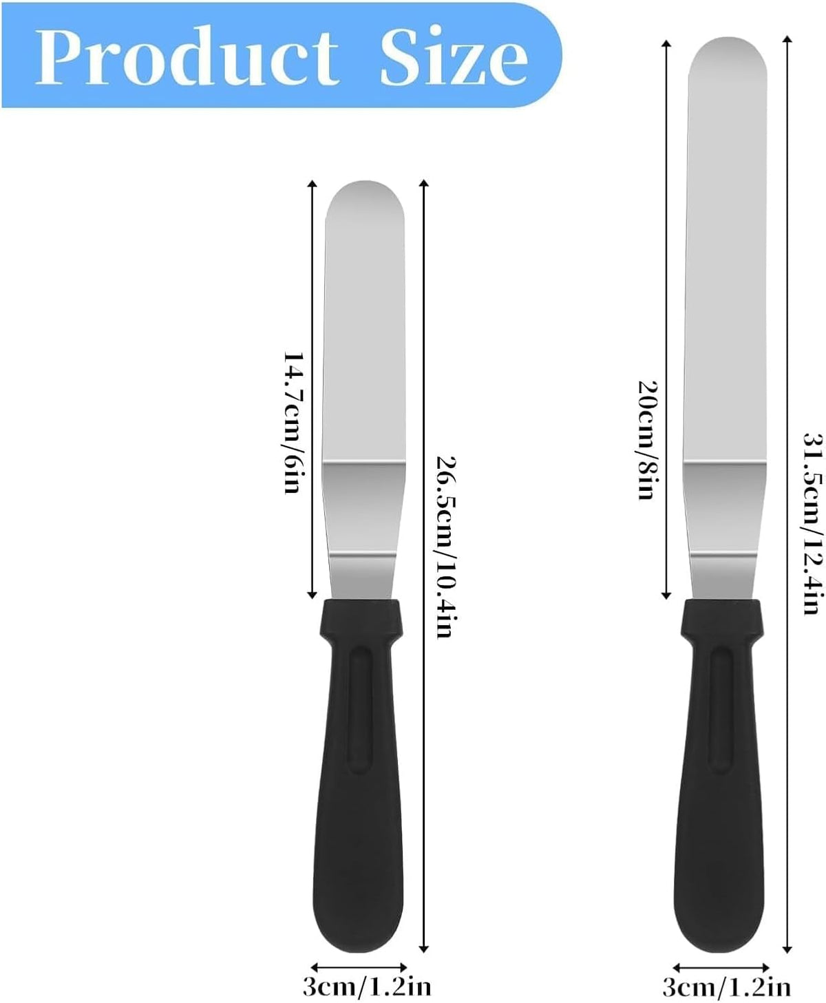 Stainless Steel Offset Spatula Frosting Smoother Cake Spatulas - 2 pack | Stainless Steel Offset Spatula Frosting Smoother for Cake Decorating, Angled Icing Spatula Set with 6" & 8" Blade, Baking