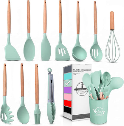12 Pcs Purple Kitchen Accessories Set with Holder, Silicone Heads