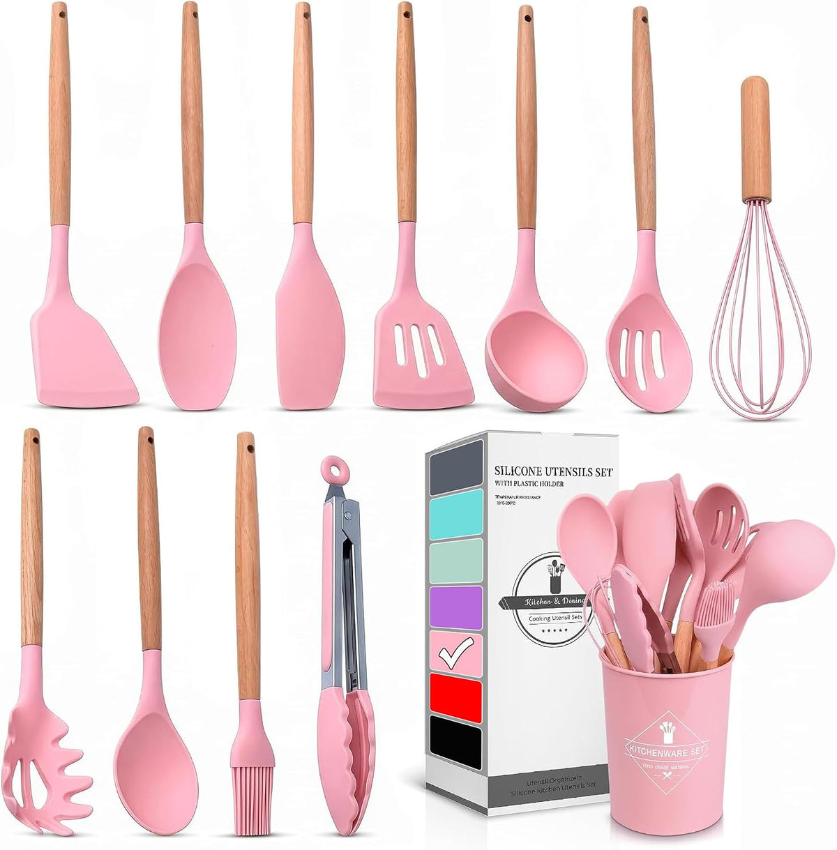 12 Pcs Purple Kitchen Accessories Set with Holder, Silicone Heads