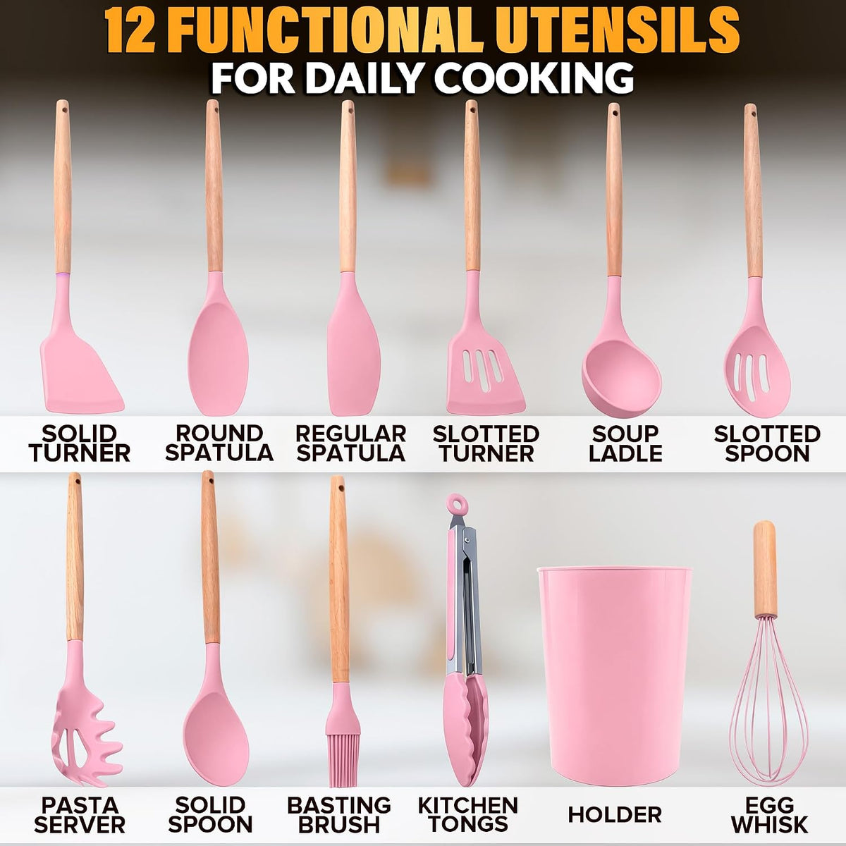 12 Pcs Purple Kitchen Accessories Set with Holder, Silicone Heads