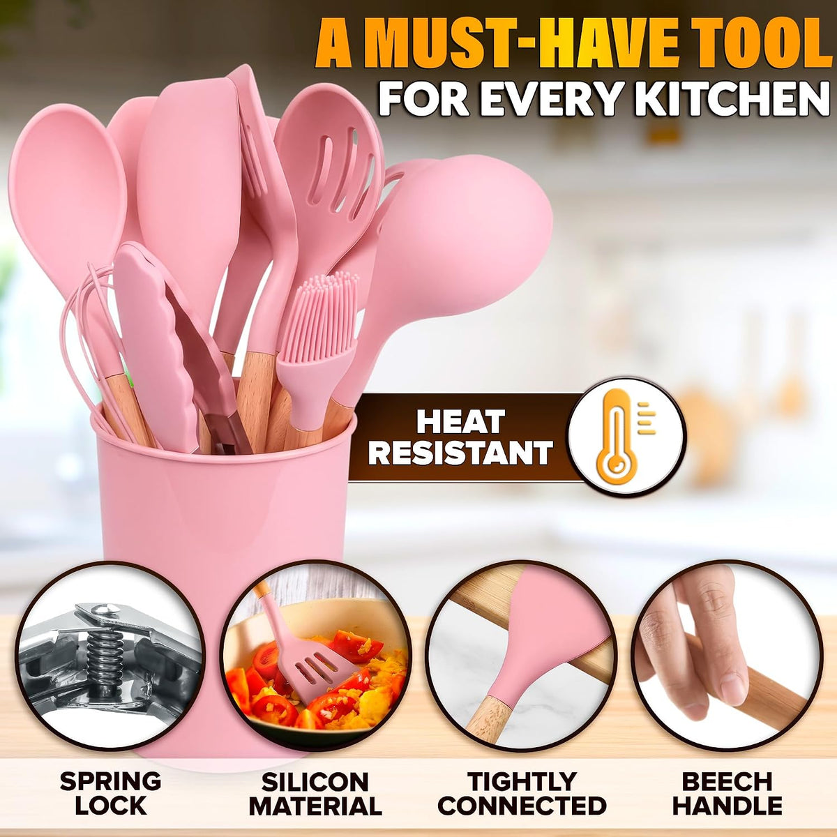12 Pcs Purple Kitchen Accessories Set with Holder, Silicone Heads