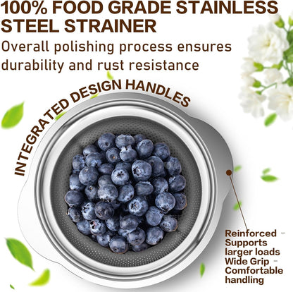 Stainless Steel Colander for Kitchen, Stainless Steel Strainer, Pasta Strainer for Spaghetti Fruit Cooking Food, 3 Pcs Strainers and Colanders(2QT, 3QT, 5QT), Dishwasher Safe, Kitchen Present