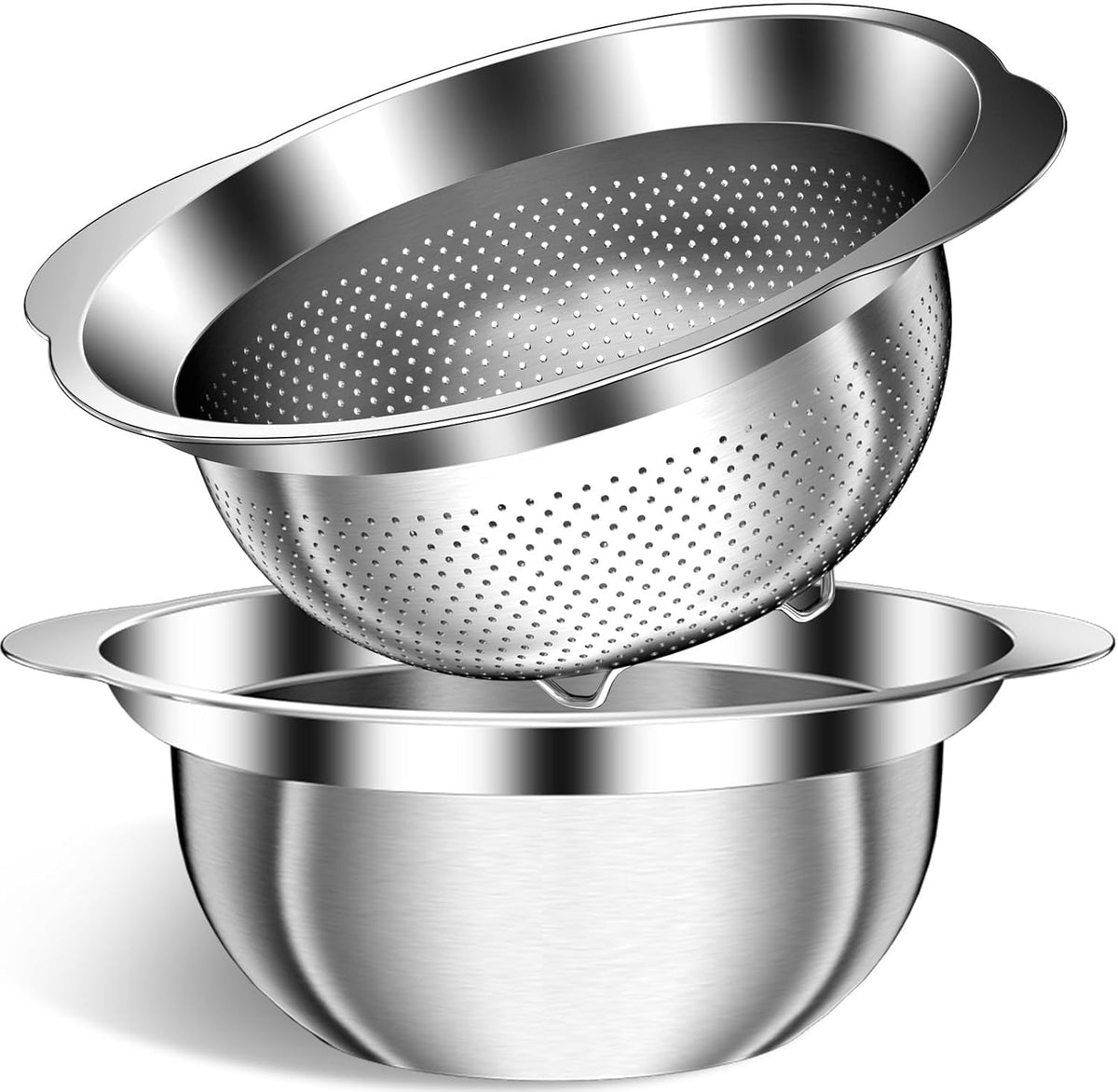 Stainless Steel Colander for Kitchen, Stainless Steel Strainer, Pasta Strainer for Spaghetti Fruit Cooking Food, 3 Pcs Strainers and Colanders(2QT, 3QT, 5QT), Dishwasher Safe, Kitchen Present