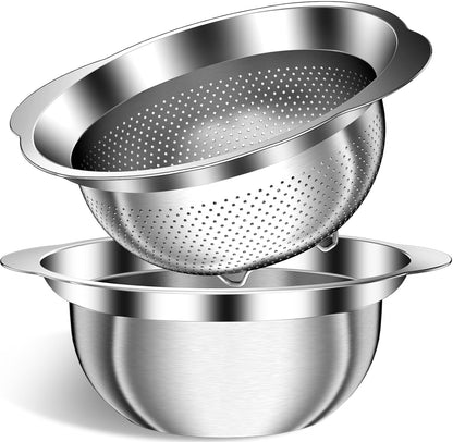 Stainless Steel Colander for Kitchen, Stainless Steel Strainer, Pasta Strainer for Spaghetti Fruit Cooking Food, 3 Pcs Strainers and Colanders(2QT, 3QT, 5QT), Dishwasher Safe, Kitchen Present