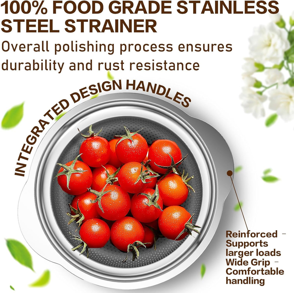 Stainless Steel Colander for Kitchen, Stainless Steel Strainer, Pasta Strainer for Spaghetti Fruit Cooking Food, 3 Pcs Strainers and Colanders(2QT, 3QT, 5QT), Dishwasher Safe, Kitchen Present