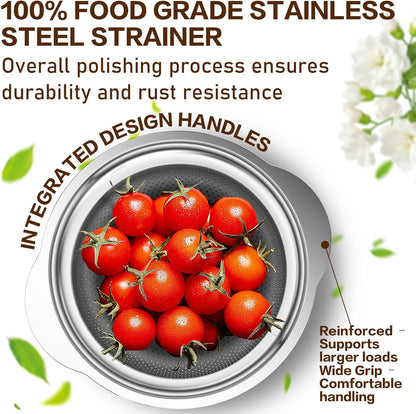 Stainless Steel Colander for Kitchen, Stainless Steel Strainer, Pasta Strainer for Spaghetti Fruit Cooking Food, 3 Pcs Strainers and Colanders(2QT, 3QT, 5QT), Dishwasher Safe, Kitchen Present