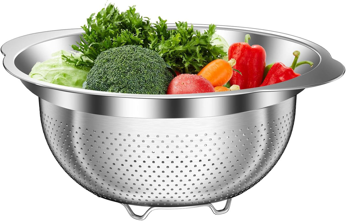 Stainless Steel Colander for Kitchen, Stainless Steel Strainer, Pasta Strainer for Spaghetti Fruit Cooking Food, 3 Pcs Strainers and Colanders(2QT, 3QT, 5QT), Dishwasher Safe, Kitchen Present