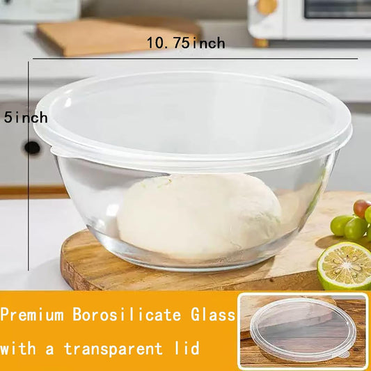 Large Glass Bowl for Sourdough Bread Making,4.9 Quart Glass Mixing Bowl for Sourdough Bread with Lid,Large Glas Salad Bowl,Kitchen Salad Bread Storage
