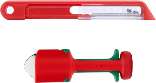 Peel & Pit Bundle | Sharple Self-Sharpening Fruit & Vegetable Speed Peeler and Hullapit Easy, Fast Cherry Pitter & Strawberry Huller