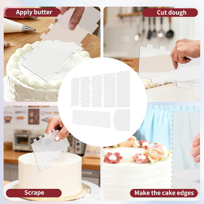 4 Pcs Clear Cake Scraper Set Acrylic Cake Scraper Smoother Cake Stripes Edge Contour Comb Clear Acrylic Cake Decorating Supplies for Mousse Butter Cream Frosting