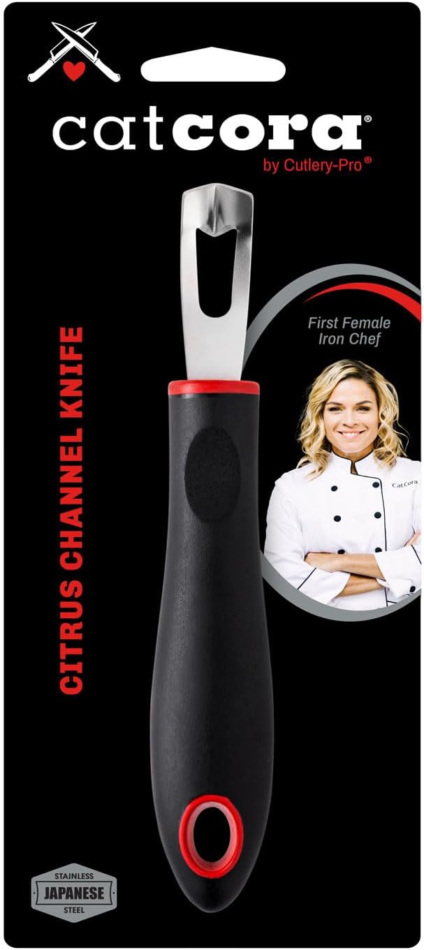 Citrus Zester Stripper, Professional Japanese Stainless Steel Blade For Zesting, Citrus Peel Twists, and Chocolate Curl Garnishes, Ergonomic Soft-Grip Handle