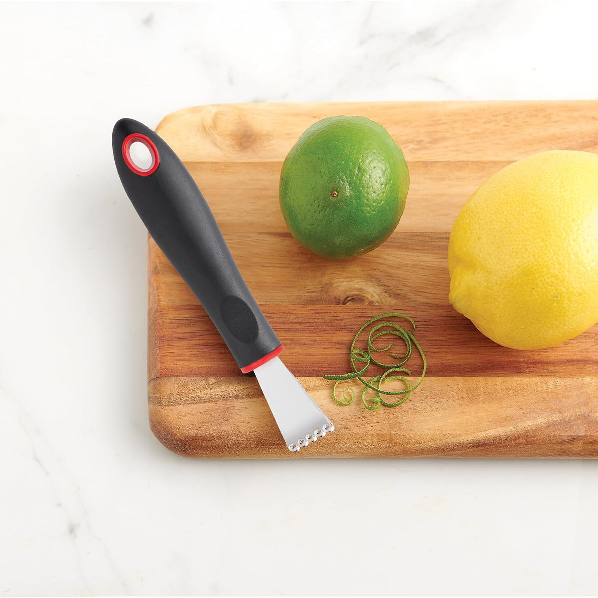 Citrus Zester Stripper, Professional Japanese Stainless Steel Blade For Zesting, Citrus Peel Twists, and Chocolate Curl Garnishes, Ergonomic Soft-Grip Handle