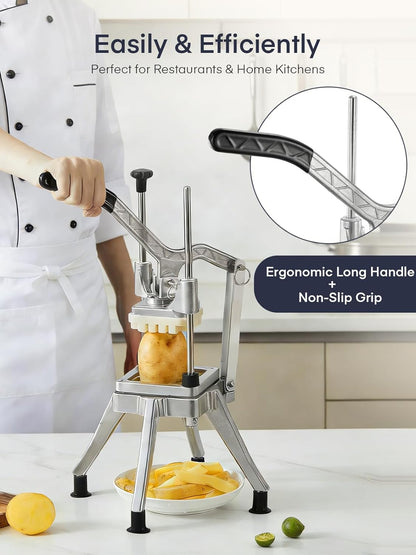 FOHRER Commercial Vegetable Chopper French Fry Cutter – Heavy Duty Potato Dicer with 4 Stainless Steel Blades (1/4", 3/8", 1/2", 6-Wedge) for Restaurant, Food Truck & Commercial Kitchen Prep