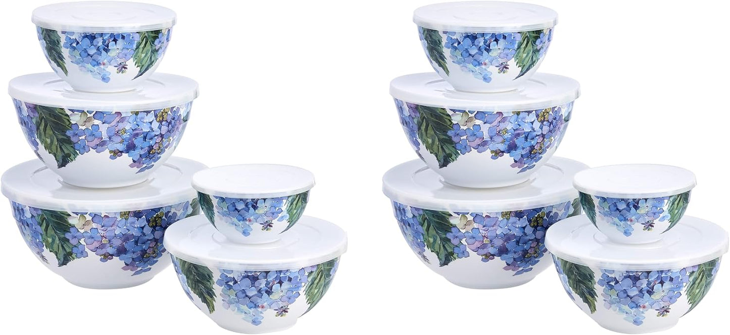 Mixing Bowls with Lids, Nesting Melamine Serving Bowls, Non-Slip Base, BPA Free, Dishwasher Safe, 5 Sizes, Blue and White Floral, Set of 10
