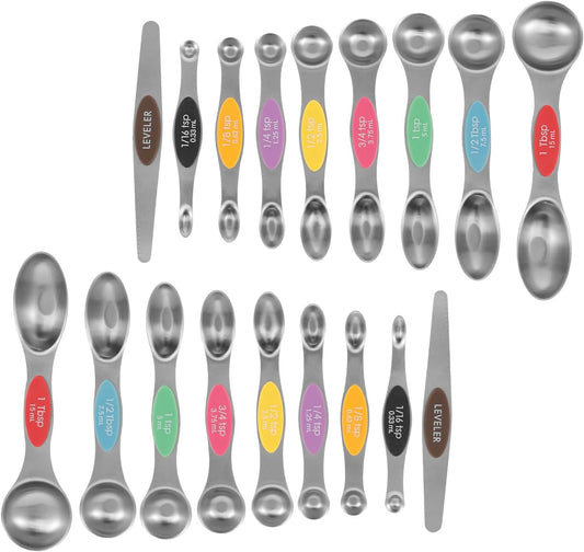Magnetic Measuring Spoons Stainless Steel Double Sided Teaspoon Easy to Clean Measuring Spoons Nesting Teaspoons Solid Nesting Tablespoon Teaspoon for Liquid Ingredients (Colorful Set of 2)