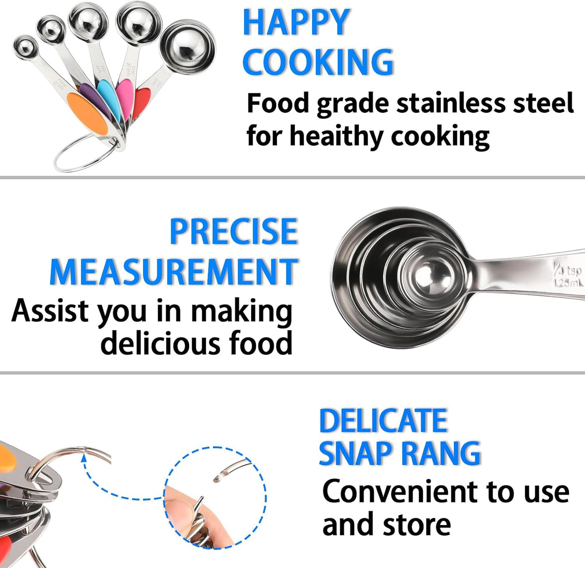 Magnetic Measuring Cups and Spoons Set, 12 Piece Stainless Steel Measuring Cups and Spoons Set, Nesting Kitchen Gadgets with Removable Clasp for Cooking & Baking (Black)