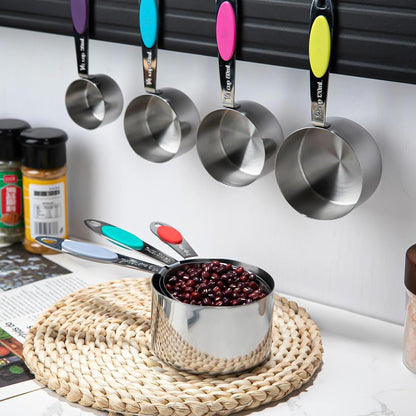 Magnetic Measuring Cups and Spoons Set, 12 Piece Stainless Steel Measuring Cups and Spoons Set, Nesting Kitchen Gadgets with Removable Clasp for Cooking & Baking (Black)