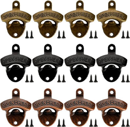 12-Piece Wall Mounted Vintage Metal Bottle Opener for Bar, KTV, Home and Outdoor