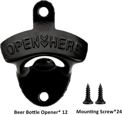 12-Piece Wall Mounted Vintage Metal Bottle Opener for Bar, KTV, Home and Outdoor