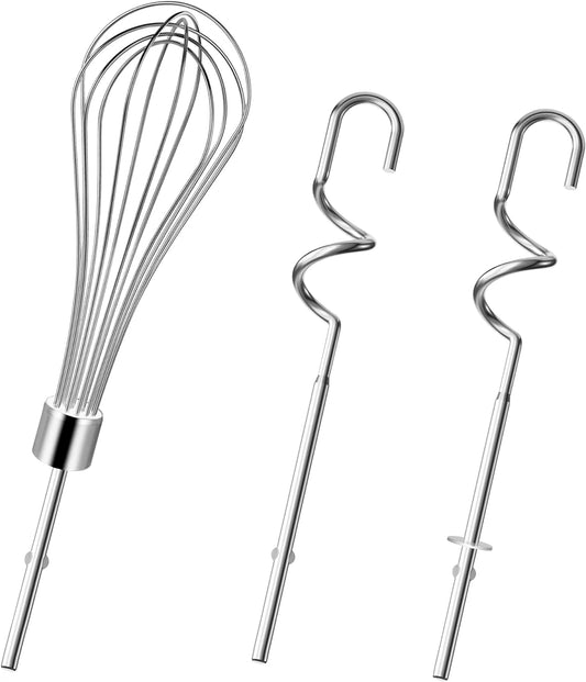 Stainless Beater/Dough Hook Set for KitchenAid Hand Mixer Attachment Set | For KitchenAid & KHMPW, Stainless Steel Hand Mixer Accessories, Dough Hooks /Egg Beater Whisk Attachment