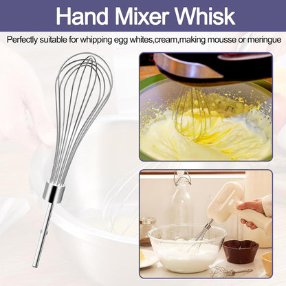 Stainless Beater/Dough Hook Set for KitchenAid Hand Mixer Attachment Set | For KitchenAid & KHMPW, Stainless Steel Hand Mixer Accessories, Dough Hooks /Egg Beater Whisk Attachment