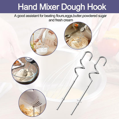 Stainless Beater/Dough Hook Set for KitchenAid Hand Mixer Attachment Set | For KitchenAid & KHMPW, Stainless Steel Hand Mixer Accessories, Dough Hooks /Egg Beater Whisk Attachment