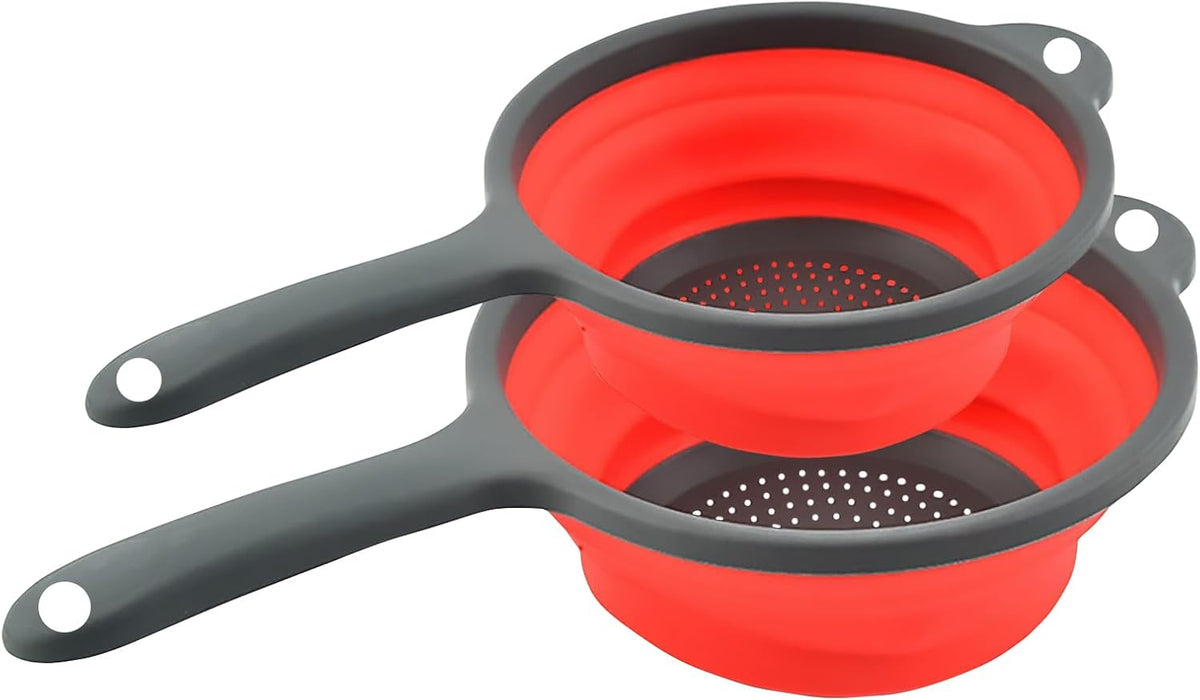 Kitchen Collapsible Colanders Set,Collapsible Colanders with Handles,Dishwasher Safe,Space-Saver Folding Strainer Colander for Draining Pasta Vegetable Fruits (Blue)