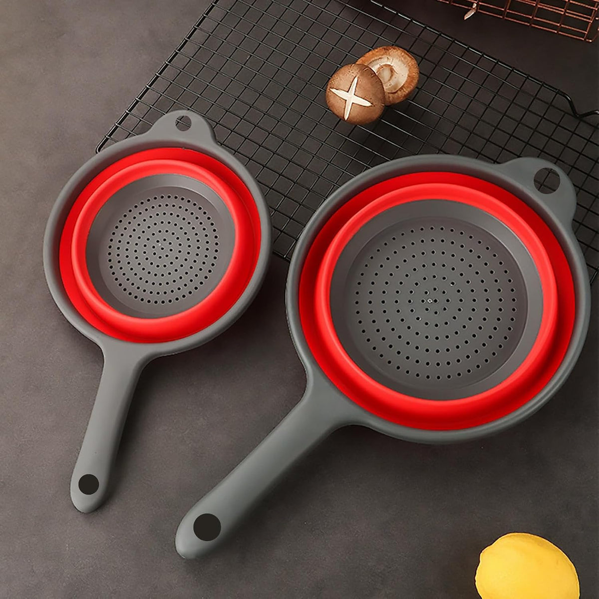 Kitchen Collapsible Colanders Set,Collapsible Colanders with Handles,Dishwasher Safe,Space-Saver Folding Strainer Colander for Draining Pasta Vegetable Fruits (Blue)